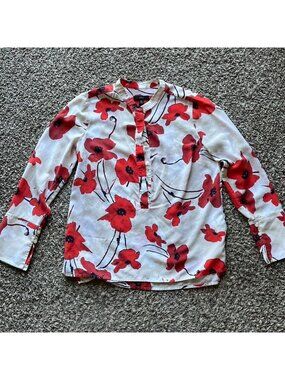 J.Crew 100% Silk Poppy Blouse Size Small Button-up 3/4 Sleeves Spring Soft Girl